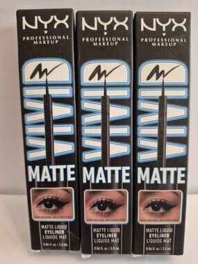 NYX Vivid Matte Liquid Eyeliner Black .06 fl oz VMLL01 - Lot of 3